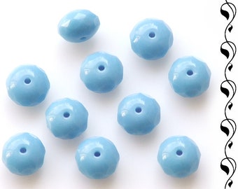 Czech Glass Faceted Donuts 8x6 mm Turquoise Blue 10 pcs