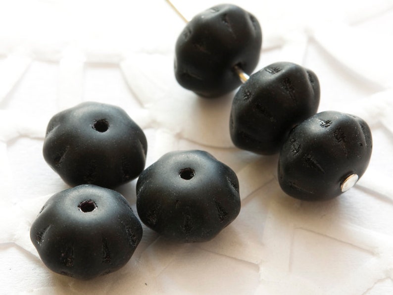 Pressed Czech Beads Donuts 5x8 mm Black Mat 10 pcs image 2