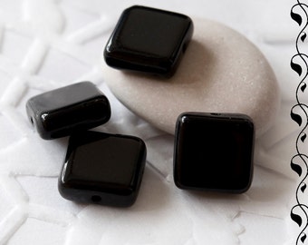 Czech Glass Square Beads 9mm Black 20 pcs