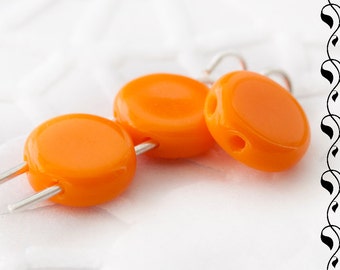 Czech Glass Coins with 2 Holes 8 mm Orange 10 pcs