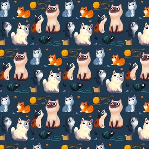 Cat Wrapping Paper For Holiday Gift Wrap Dark Blue image 2