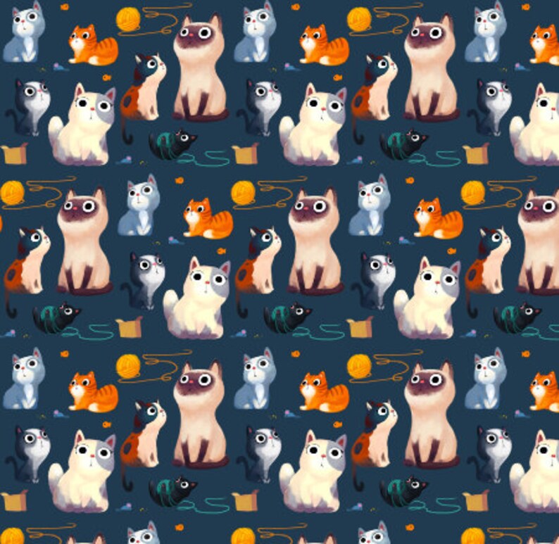 Cat Wrapping Paper For Holiday Gift Wrap Dark Blue image 2