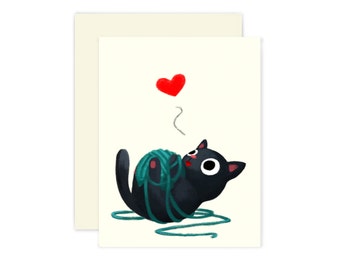 Black Cat Card Set of 6, Cute Cat Blank Cards with Envelopes, Boxed Greeting Card Set, Cat Lover Gift
