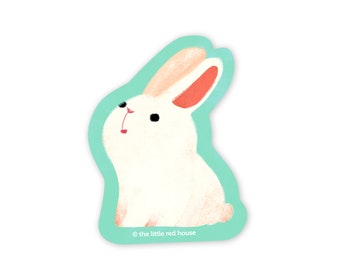 White Bunny Vinyl Sticker, Cute Rabbit Waterproof Sticker for Laptop Water Bottle Journal, Bunny Lover Gift, Rabbit Decal