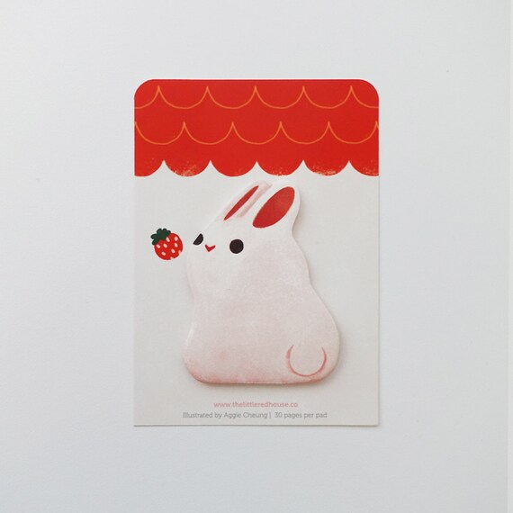 White Bunny with Strawberry Die-Cut Sticky Note White Bunny with Strawberry Die-Cut Sticky Note