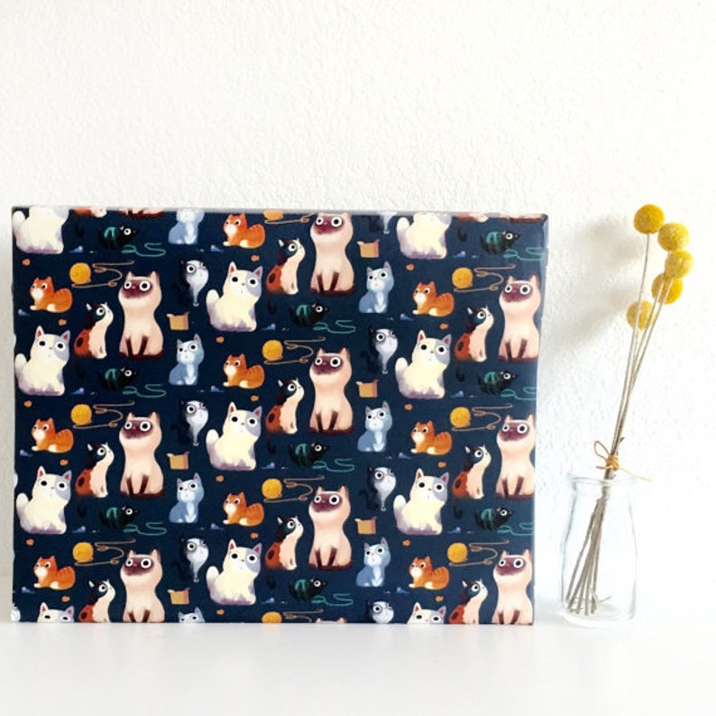 Cat Wrapping Paper For Holiday Gift Wrap Dark Blue image 1