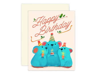 Mouse Birthday Card, Cute Happy Birthday Card with Envelope, Mouse Lover Birthday Greeting Card
