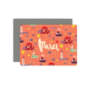 Octopus in Coral Pink Flat Card Box
