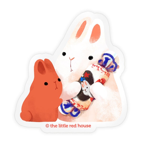 Big bunny holding White Rabbit Candy Clear Sticker