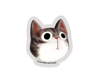Gray Tabby Cat Clear Sticker, Waterproof Cute Cat Sticker for Laptop Water Bottle Journal, Tabby Cat Lover Gift