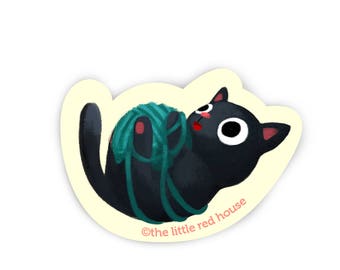 Black Cat Vinyl Sticker, Waterproof Cute Cat Sticker for Laptop Water Bottle Journal, Cat Lover Gift, Kitty Decal