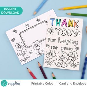 Merci de m'avoir aidé à développer des couleurs imprimables sous forme de cartes et d'enveloppes | Jolie carte DIY pour enfants pour l'appréciation des enseignants - téléchargement immédiat C002
