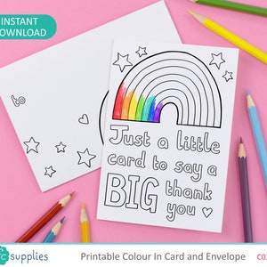 Just a Little Card to Say a Big Thank You Printable Colour in Card and Envelope, teacher appreciation Digital Instant Download C022 image 1