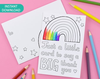 Apenas um pequeno cartão para dizer um grande obrigado - para colorir para imprimir em cartão e envelope, agradecimento ao professor - Download instantâneo digital C022