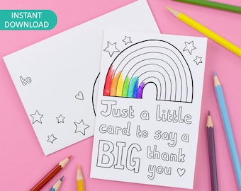 Just a Little Card to Say a Big Thank You - Printable Colour in Card and Envelope, teacher appreciation - Digital Instant Download C022