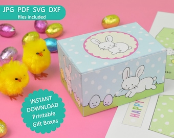 Cute Easter Printable Gift Boxes - 2 templates, print and make yourself, rabbit, sheep, egg and chick boxes - Digital Instant Download B1016