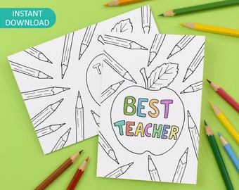 Best Teacher Printable Colour in Card and Envelope, thank you - Digital Instant Download C004