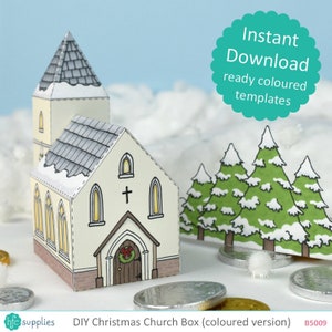Christmas Church Box - diy printable templates to make up yourself - favor box, gift box, Christmas decor - Digital Instant Download B5009