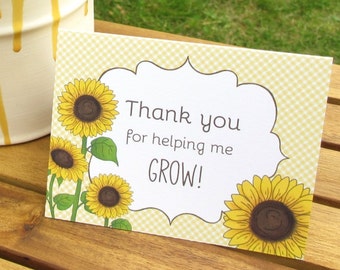 Sunflower Thank You For Helping Me Grow Cards, printable tent card, teacher appreciation, thank you teacher - Digital Instant Download TC018