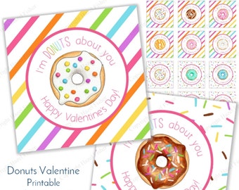 Donuts Valentine Printable Cupcake Toppers / Tags - I'm Donuts About You Happy Valentine's Day - Digital Instant Download CT030