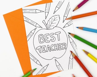 Printable Best Teacher thank you card, colour in teacher appreciation notecard - Digital Instant Download C004