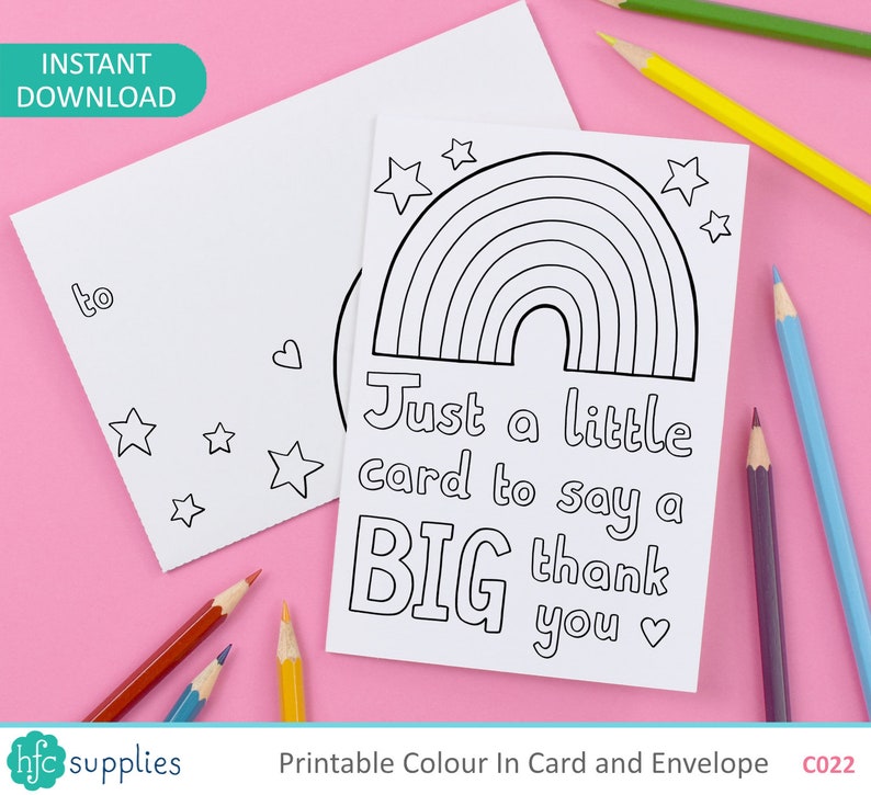 Just a Little Card to Say a Big Thank You Printable Colour in Card and Envelope, teacher appreciation Digital Instant Download C022 image 4