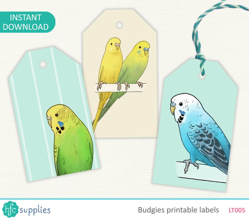 Budgies Printable Labels \u2013 pet budgerigar gift tag \u2013 Digital Instant Download LT005