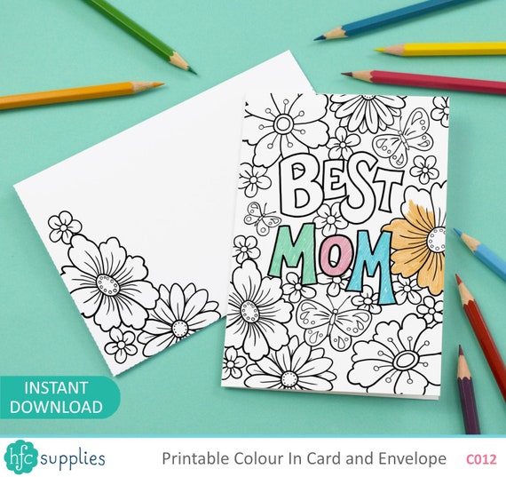 Best Mom Printable Colour in Card and Envelope, flowers - Digital Instant Download C012 Il_570xn