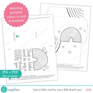 Just a Little Card to Say a Big Thank You Printable Colour in Card and Envelope, teacher appreciation Digital Instant Download C022 image 2