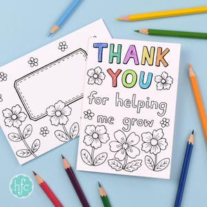 Thank You For Helping Me Grow Printable Colour in Card and Envelope | Cute DIY Kids card for teacher appreciation - Instant Download C002