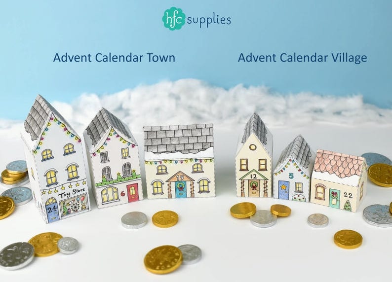 Advent Calendar Town Printable House Boxes Colour in DIY Etsy