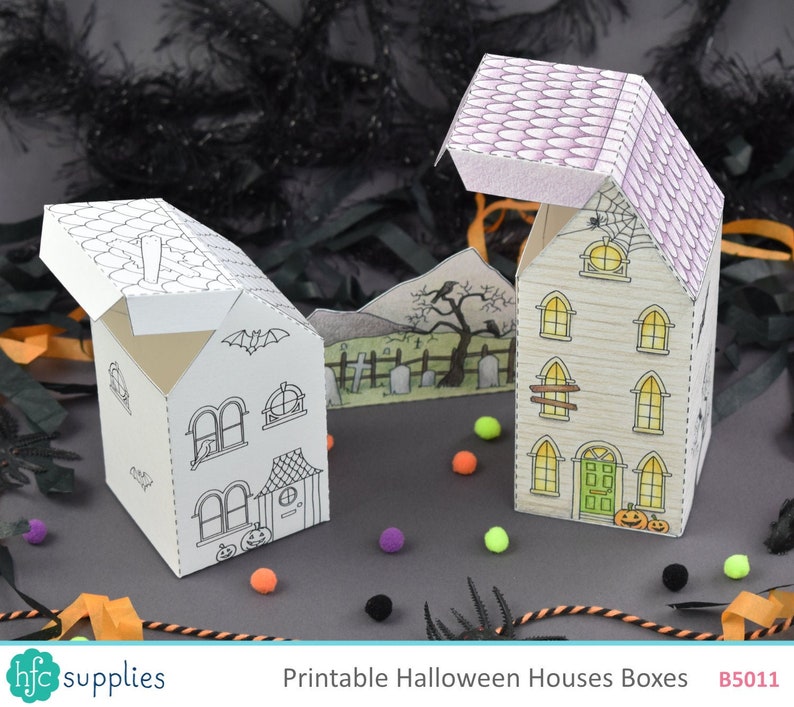 Printable Halloween Haunted House Boxes Colour in Version | Etsy