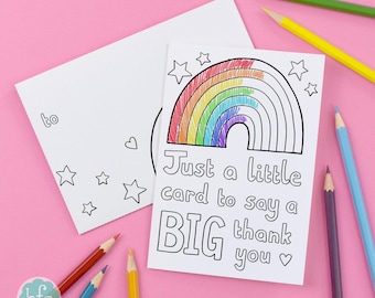 Just a Little Card to Say a Big Thank You | Printable Colour in Card + Envelope, teacher appreciation from child - Instant Download C022
