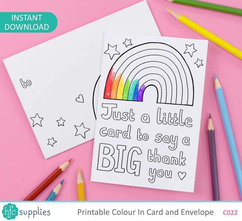 Just a Little Card to Say a Big Thank You Printable Colour in Card and Envelope, teacher appreciation Digital Instant Download C022 image 1