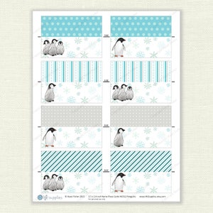 Penguin name place cards - party printable for name/ food labels, winter party birthday / Christmas - Digital Instant Download NC012