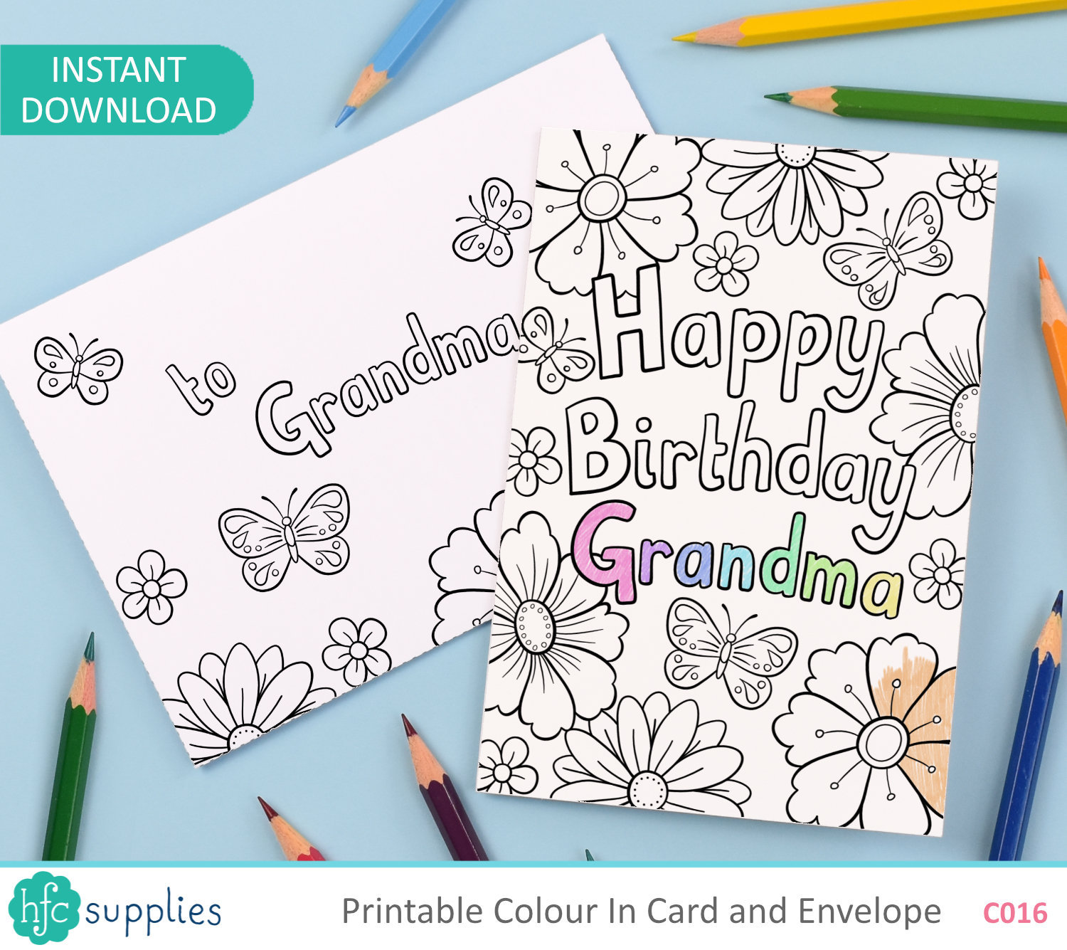Happy Birthday Grandma Printable Colour In Card And Envelope Etsy M xico