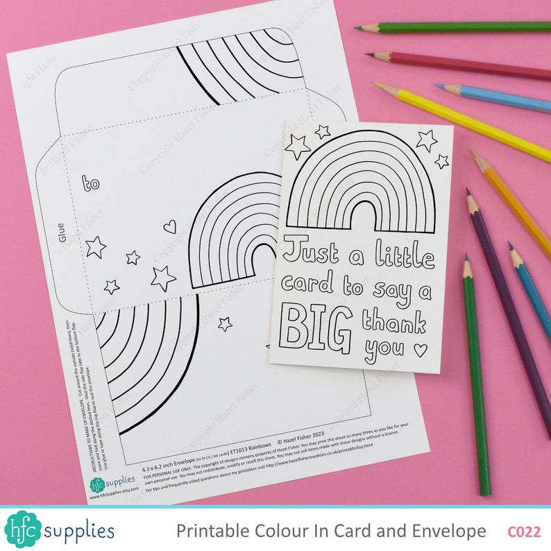 Just a Little Card to Say a Big Thank You Printable Colour in Card and Envelope, teacher appreciation Digital Instant Download C022 image 3