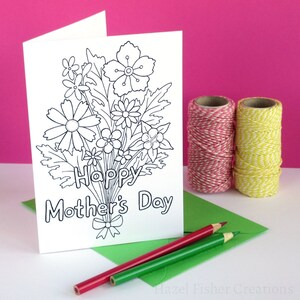 Colour In Mother's Day Card - printable card, hand drawn bunch of flowers - Digital Instant Download C011
