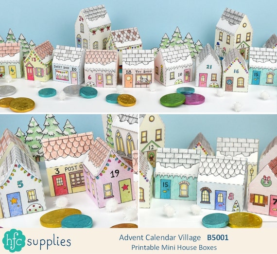 Advent Calendar Village, Printable, Colour-in Templates Makes 24 Mini Christmas House Boxes Digital Instant Download B5001 - Etsy