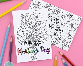Colour In Mother's Day Card + Envelope | printable kids colouring activity - Instant Download C011