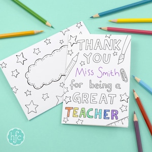 Thank You For Being A Great Teacher Printable Colour in Card and Envelope - Instant Download C003