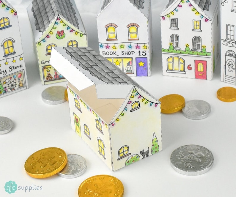 Advent Calendar Town Printable House Boxes Colour in DIY Etsy