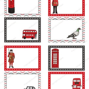 London Calling Printable Labels - British, soldier, bus, taxi, postbox, phone box, pigeon, book plate - Digital Instant Download L006