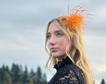 Orange feather clip, orange hair clip, ostrich feather clip,feather clip,ostrich clip,photo prop