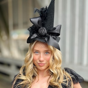 Witch hat, Halloween flower headband, witch hat, photo prop, adult hat with clips, black witch hat, witch hats, witch accessory