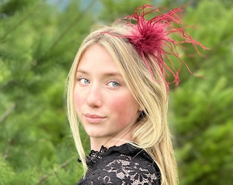 burgundy feather clip, burgundy hair clip,ostrich feather clip, Christmas clip, ostrich clip,photo prop, holiday feather clip,ready to ship,