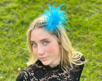 Turquoise feather clip, blue hair clip, ostrich feather clip,feather clip,ostrich clip,photo prop