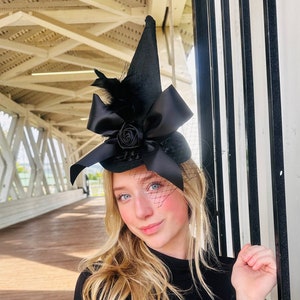 Witch hat, Halloween flower headband, witch hat, photo prop, adult hat with clips, black witch hat, witch hats, witch accessory