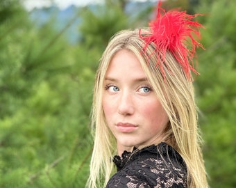 Red feather clip, red hair clip, ostrich feather clip,feather clip,ostrich clip,photo prop, holiday feather clip, ready to ship, Christmas