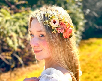 Peach flower comb- wedding flower comb,  ready to ship, Easter comb, flower girl comb, bridal comb, prom comb,photo prop